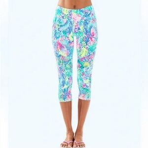 LILLY PULITZER The Weekender Crop Mermaid Cove Legging Blue Pink Green Sz S